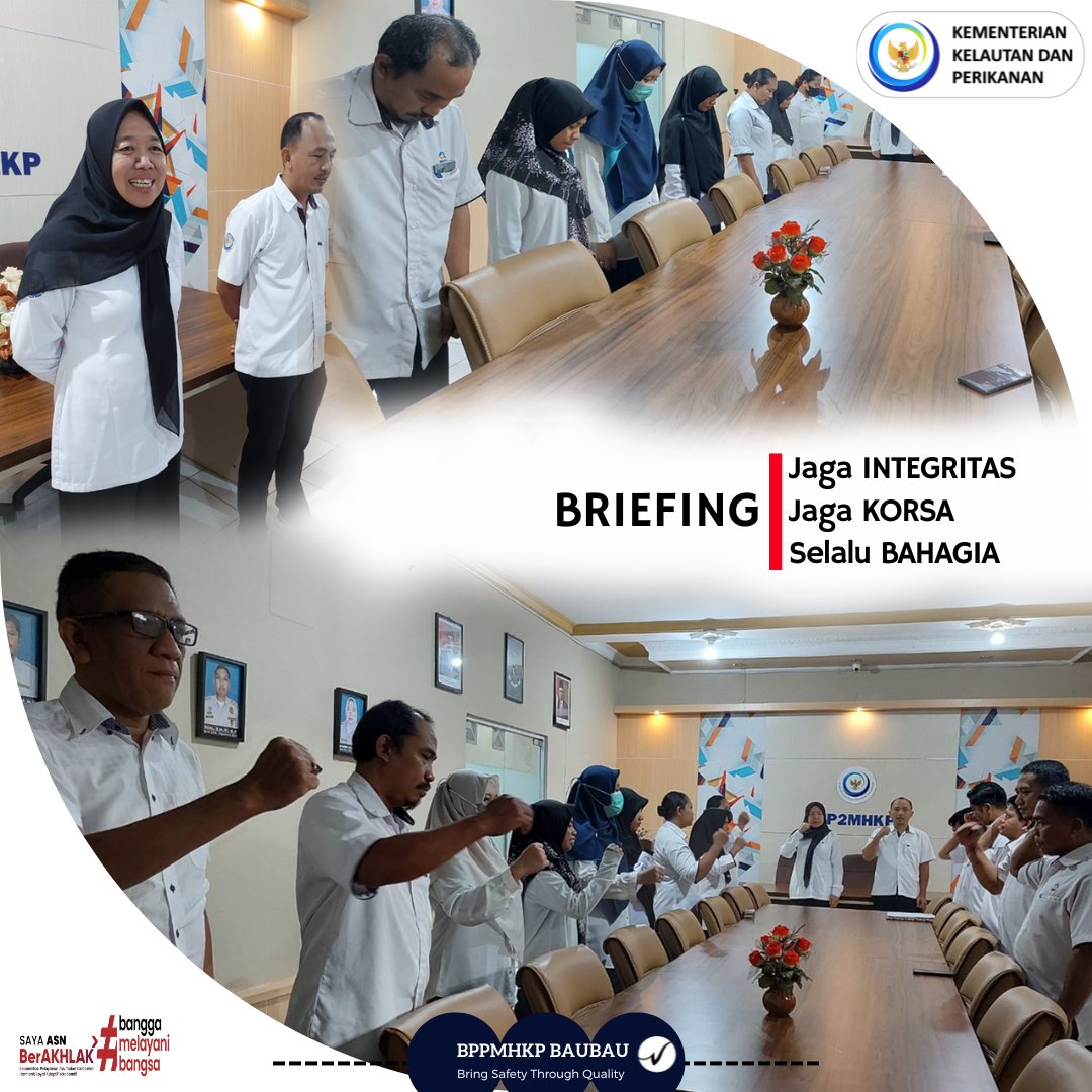 Kamis 16 Mei 2024 dilaksanakannya BRIEFING seperti biasanya. Banyak hal yang disampaikan Kepala BPPMHKP Baubau Ibu Yuni Irawati Wijaya dan tak lupa beliau selalu memberikan semangat #KKPGOID #MenteriKKP #BkipmBaubauSIAGA @bppmhkp @yuniirawatiwijaya