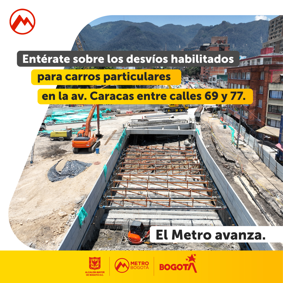 🚧Conoce los nuevos desvíos para carros particulares 🚗 que quieran transitar por la av. Caracas entre las calles 69 y 77, ya que este tramo estará cerrado por las obras del Metro de Bogotá .🚝 Aquí los desvíos: ➡️ movilidadbogota.gov.co/web/cierres_ob… #ElMetroAvanza