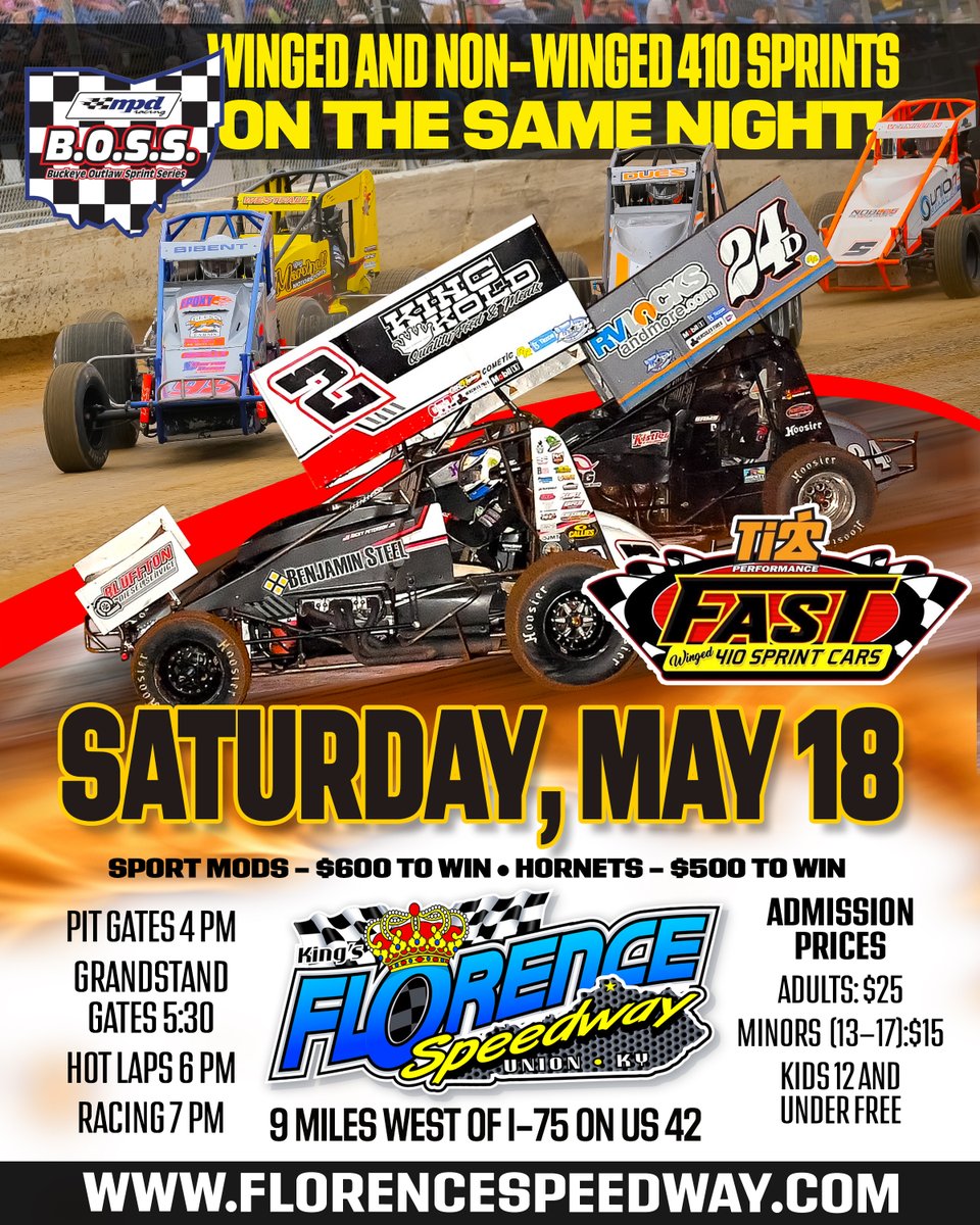 This Saturday we host both winged and non-winged sprint cars at the track on the same evening for the first time ever! Both the Buckeye Outlaw Sprint Series and FAST on Dirt 410 Series will be on hand, promising a full night of thrilling open-wheel action for both divisions!