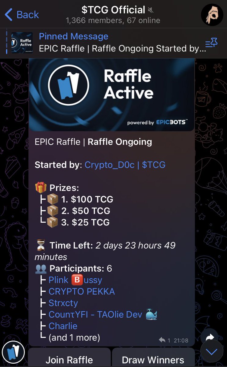 FREE #RAFFLE IS LIVE!

Join us at t.me/tcgonsol for yet another #giveaway with $175 in prizes

$TCG is the PEOPLES CRYPTO and we are always giving back to our community 

Come check it out and support the movement

Making solana safe again one 👌🏼 at a time!