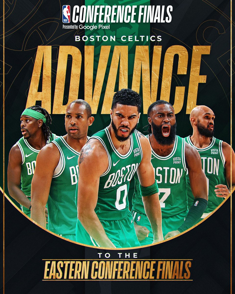 NBA (@nba) on Twitter photo The <a href="/celtics/">Boston Celtics</a> advance to the Eastern Conference Finals!
#NBAConferenceFinals presented by Google Pixel The <a href="/celtics/">Boston Celtics</a> advance to the Eastern Conference Finals!
#NBAConferenceFinals presented by Google Pixel