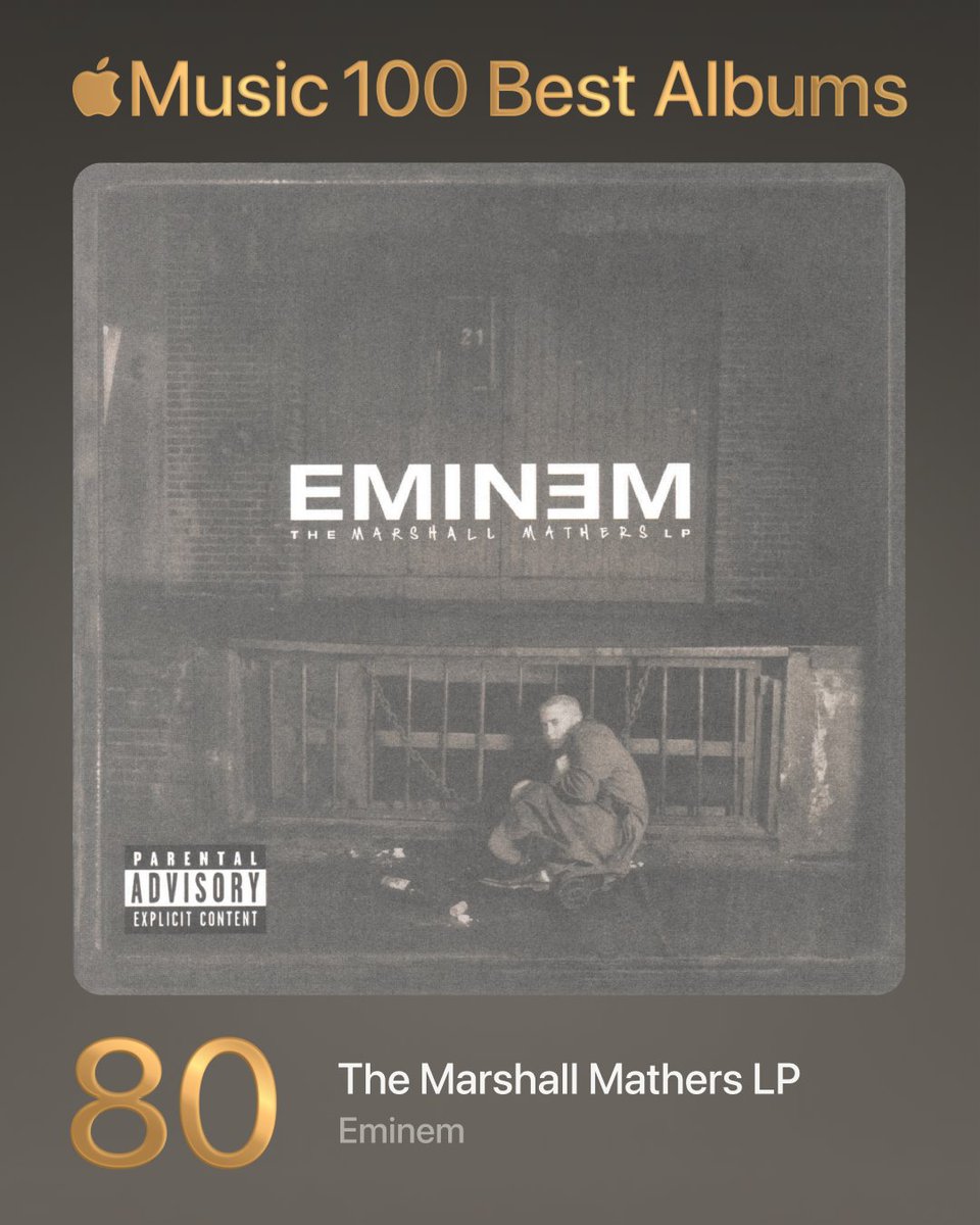 Apple Music ranks Eminem's 'Marshall Mathers LP' the 80th Best Album of all time. Thoughts?💭