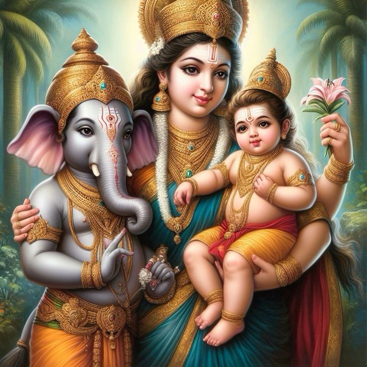 2. Mata Parvati- Shri Kartikeya, Shri Ganesha