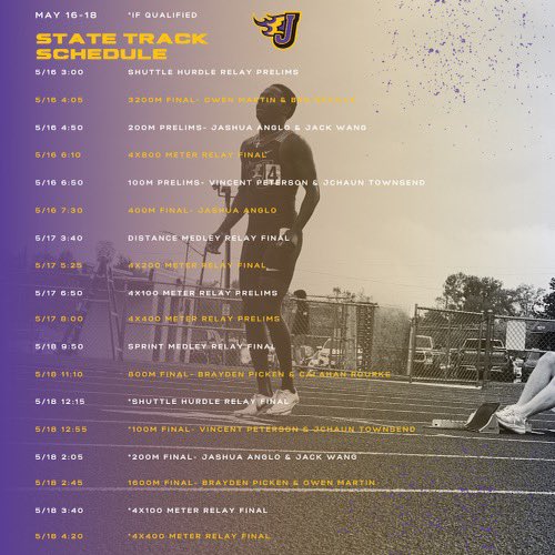 State Track &amp; Field Schedule for our guys!