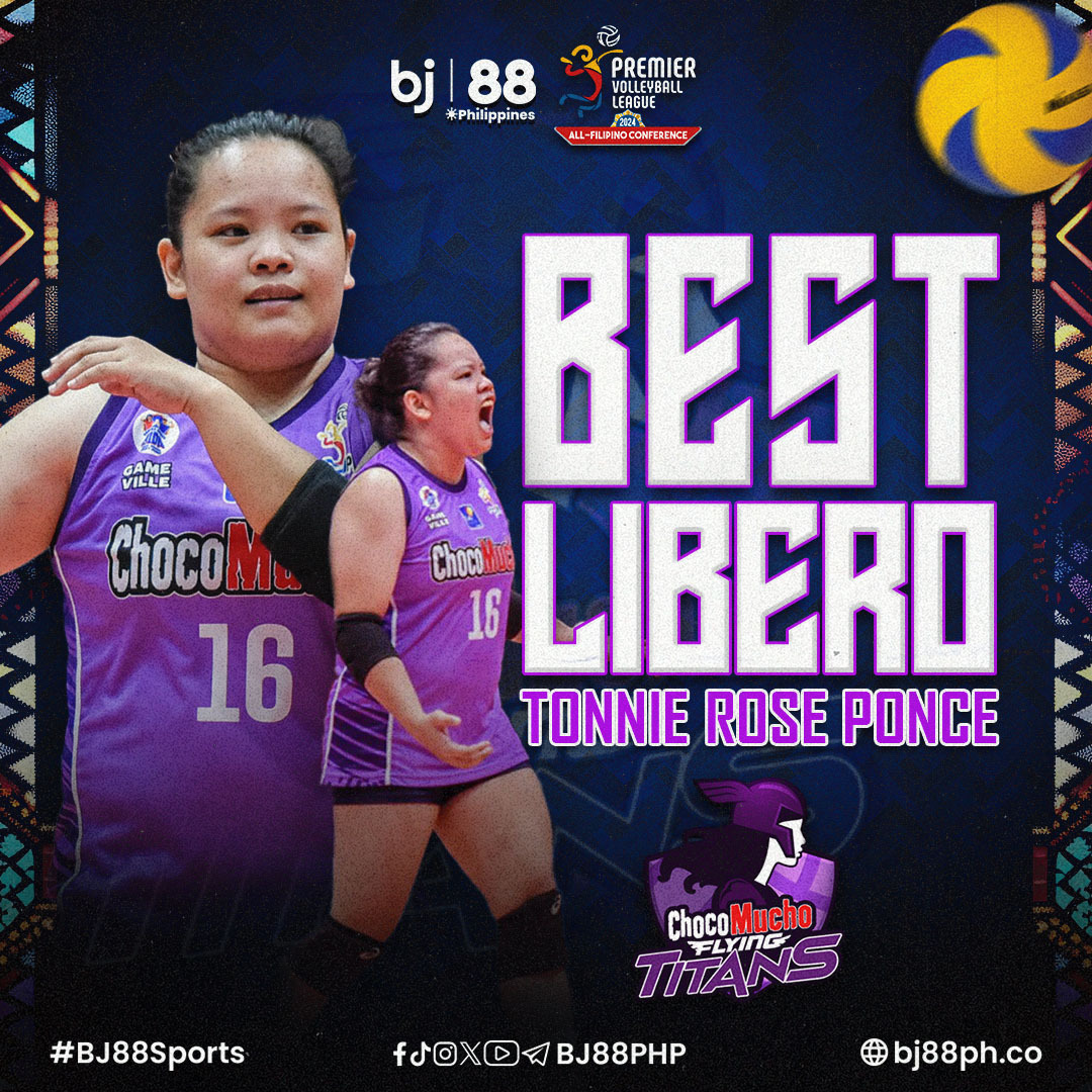 Huge congratulations to Tonnie Rose Ponce for her defensive skills! She's a big reason for Choco Mucho's success!

#BJ88PH #BJ88 #BJ88PHSports #PVL2024 #theheartofvolleyball