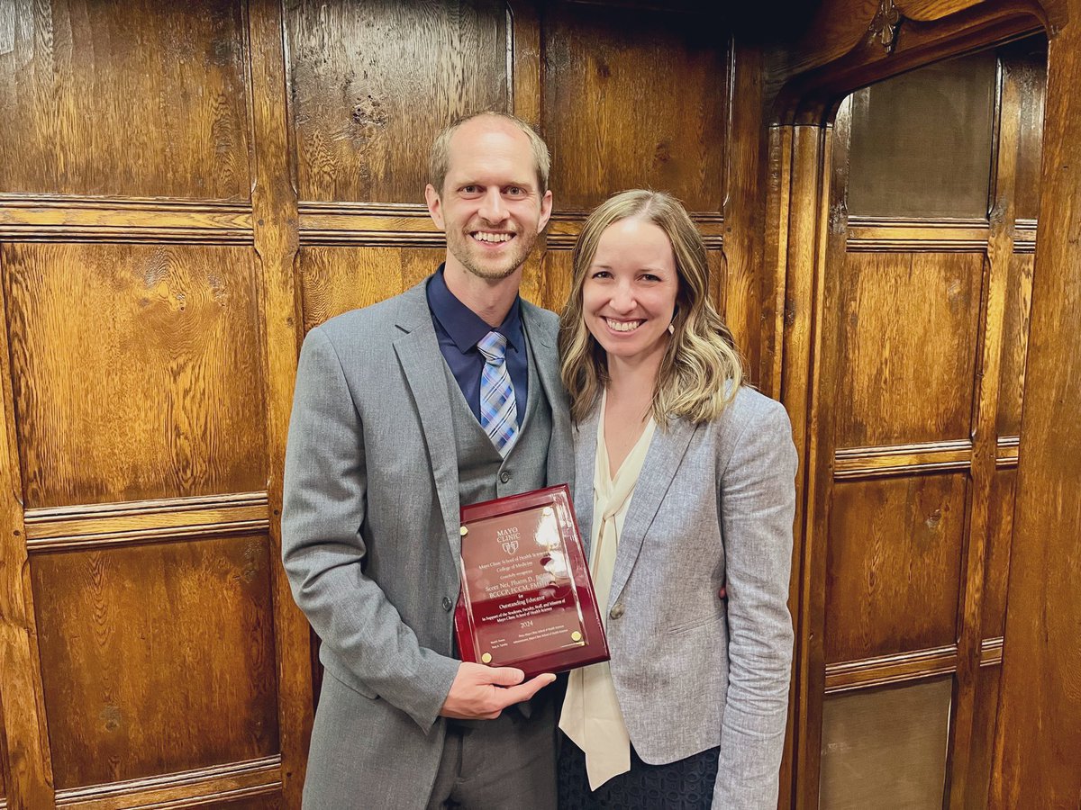 Congratulations @nei_scott on your Mayo Clinic School of Health Sciences Outstanding Educator Award! Extremely well deserved and so proud of you. You have positively impacted so many already in your career. #PharmICU @mayoclinicshs @MayoClinicCVS @MayoAnesthesia