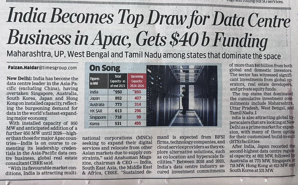 950MW + 850MW : 1800MW by 2026🍀 #Data is the future ⏭️ Thus #DataCentres are the future ⏭️ What will be inside those Data Centre Servers ? That’s the future , say hello to #SEMICONDUCTORS 💭🍀 #ChangingIndia @EconomicTimes
