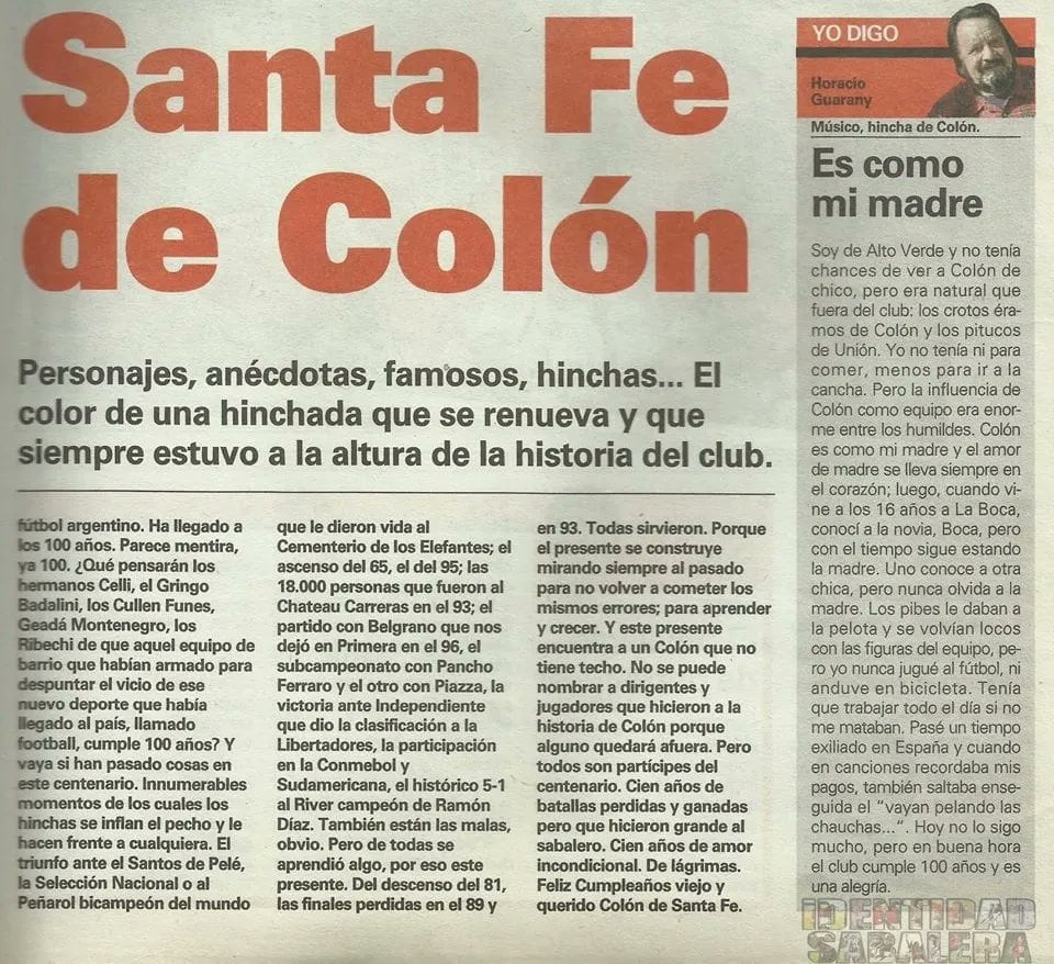 Hoy brindamos por tu música, por llevar a Colón a todas partes, y por poner en palabras este sentimiento. 🔴⚫ Porque alguien a quien llaman 'Pueblo' tiene que ser bien sabalero. ¡Feliz cumpleaños Horacio, abrazo al cielo! 🫶🏻