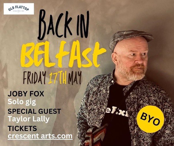 Looking forward to catching up with Belfast’s own @jobyfox @CrescentArts this Friday, 17 May.