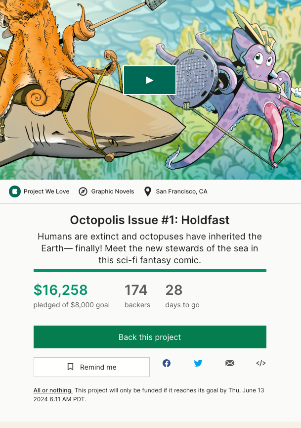 WE JUST BROKE 16K!!!! 200% FUNDED!!!!
That was our third stretch goal! It's time to reveal the secret FOURTH stretch goal! Stay tuned 🐙
#kickstarter #kickstartercomics