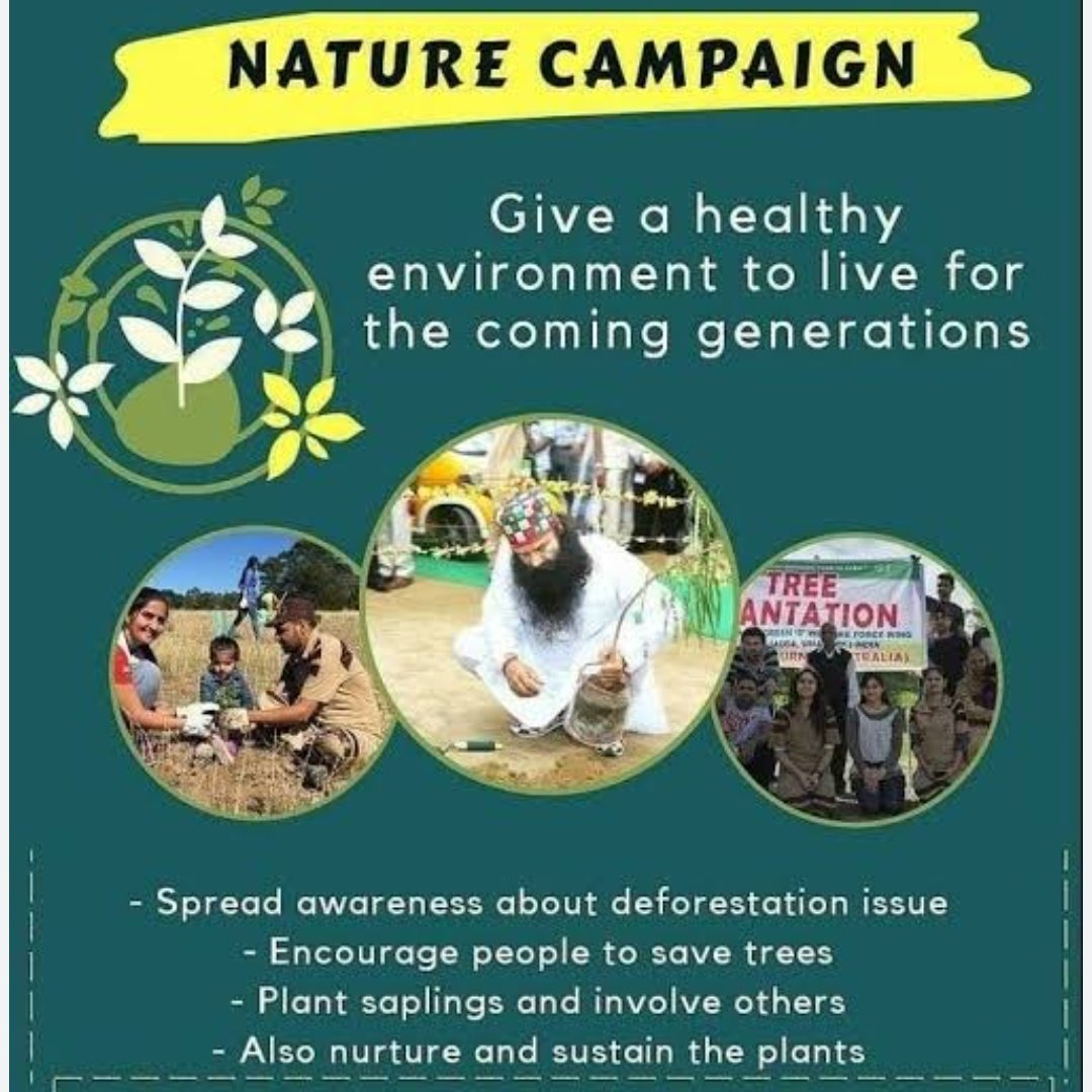 Nature is like our mother..no life without nature..it's our responsibility to save our environment,clean environment.Saint Ram Rahim ji started nature campaign -spread awareness people to save tree,save life..
#GoGreen
