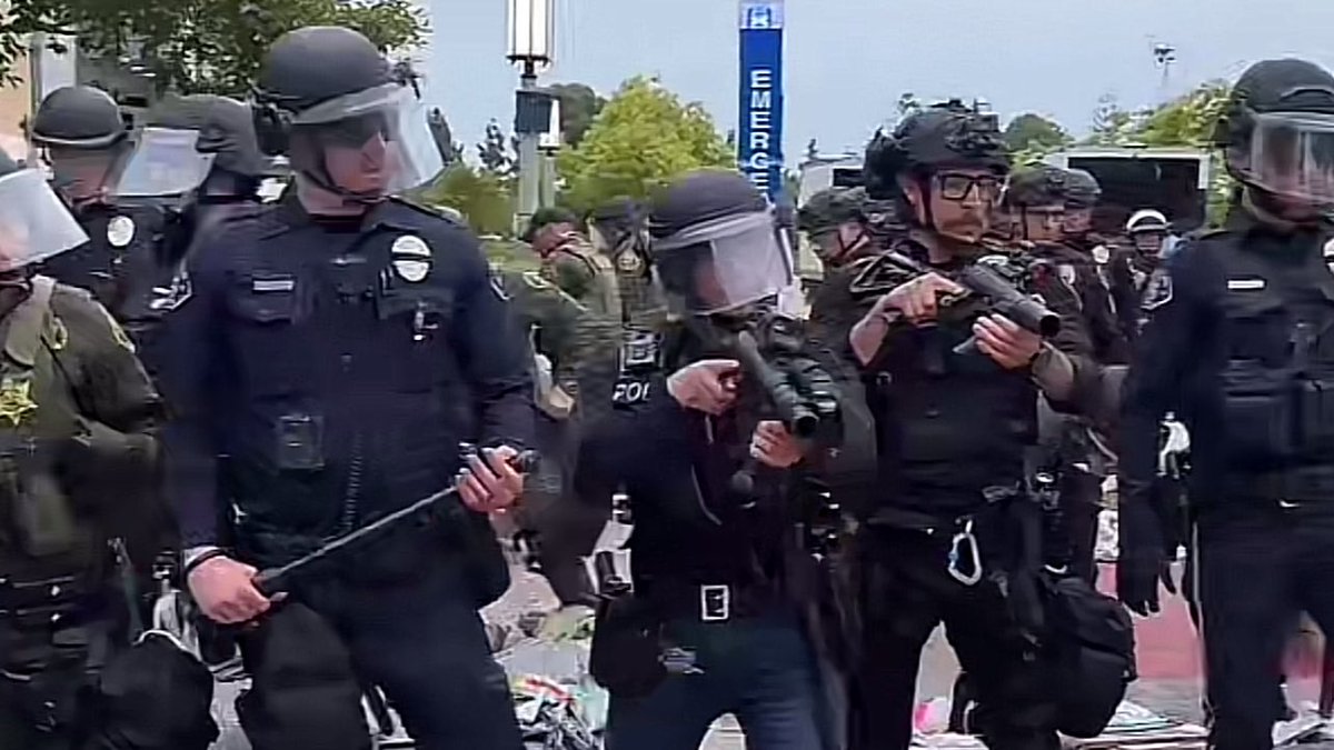 Completely unhinged pigs at UC Irvine. Shameful that school administration would call these people in to attack their students: