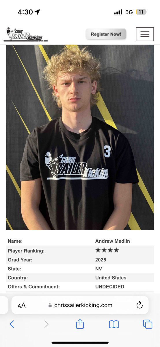 Andrew medlin (@andrew_kicker) on Twitter photo I’m extremely honored to be ranked a 4⭐️ kicker/punter by <a href="/Chris_Sailer/">Chris Sailer Kicking</a> <a href="/iamcoachMB/">Coach Marlon Barnett 🏴☠️</a> <a href="/BeauVinatieri/">Beau Vinatieri</a> <a href="/W_Bertoni58/">Coach Wesley Bertoni</a> <a href="/KohlsKicking/">Kohl's Kicking Camps</a> <a href="/unlvfootball/">UNLV Football</a> I’m extremely honored to be ranked a 4⭐️ kicker/punter by <a href="/Chris_Sailer/">Chris Sailer Kicking</a> <a href="/iamcoachMB/">Coach Marlon Barnett 🏴☠️</a> <a href="/BeauVinatieri/">Beau Vinatieri</a> <a href="/W_Bertoni58/">Coach Wesley Bertoni</a> <a href="/KohlsKicking/">Kohl's Kicking Camps</a> <a href="/unlvfootball/">UNLV Football</a>