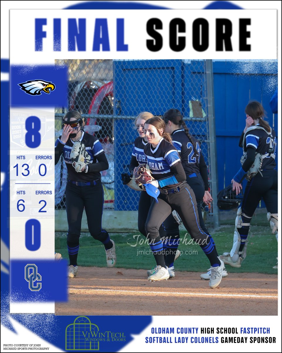 Final: Oldham County 0 | Eastern 8

Townsend | 2-3, 2B
Welch | 1-2 
 
Next game is Friday, away, at Ballard continuing the 5/8 match-up, starting at 6:00p

🤝 Thank you again to our GameDay sponsor ViWinTech Windows & Doors
viwintech.com

#LadyColonelsSoftball
#WeAreOC