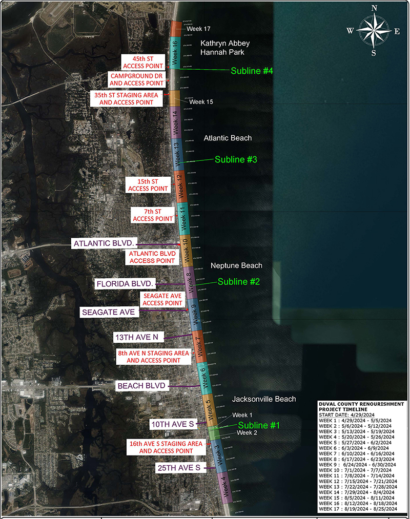 UPDATE +++ Duval Beach renourishment is moving south from 10th Ave. So. Visitorss can still enjoy the beach outside active work zones. Please observe posted restrictions to ensure public safety. See updates at saj.usace.army.mil/.../Shore.../D… @cityofjax