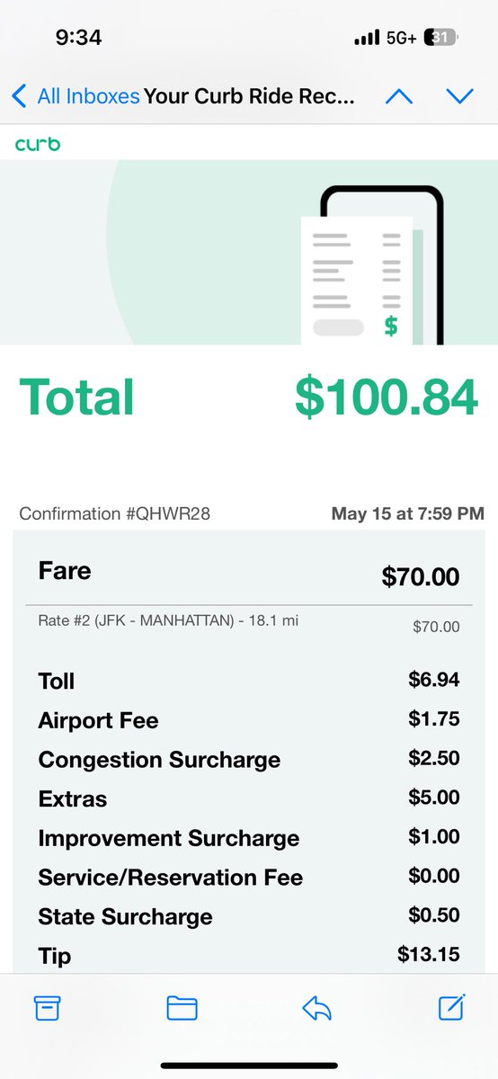 Hilarious. JFK -> Manhattan. 

NYC taxis brag about “no surge pricing,” but yet there is a “congestion surcharge” on the receipt… and what are “Extras” exactly?

Very excited about the “Improvement Surcharge.” 

Tell me again how @Uber was the bad guy.