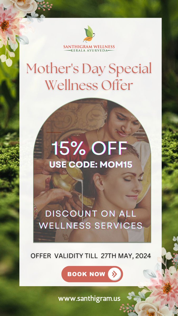 This Mother’s Day, give the gift of health. Discover our special wellness packages for mothers at Santhigram. Perfect for showing how much you care! #MothersDay #WellnessGift