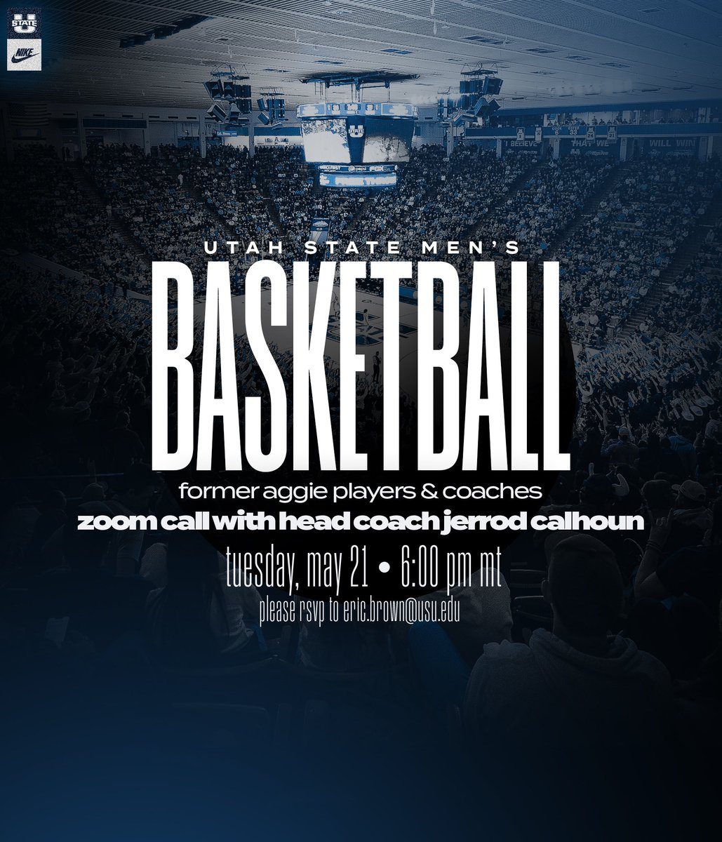🚨Calling ALL former @USUBasketball players and coaches, join us Tuesday, May 21 at 6:00 PM MT for a Zoom call with @USUCoachCalhoun! Be sure to RSVP by emailing eric.brown@usu.edu!