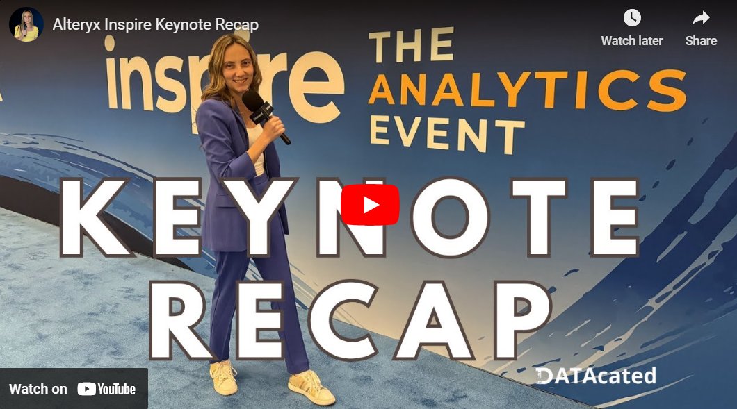 Here's a recap of today's keynote from Alteryx Inspire!

They announced some cool Alteryx updates and shared several customer stories and their actual business impact! 

youtu.be/ctOQ34NnSJg?fe…

#AlteryxInspire 
#AlteryxInfluencer

lnkd.in/egEf4PZw
