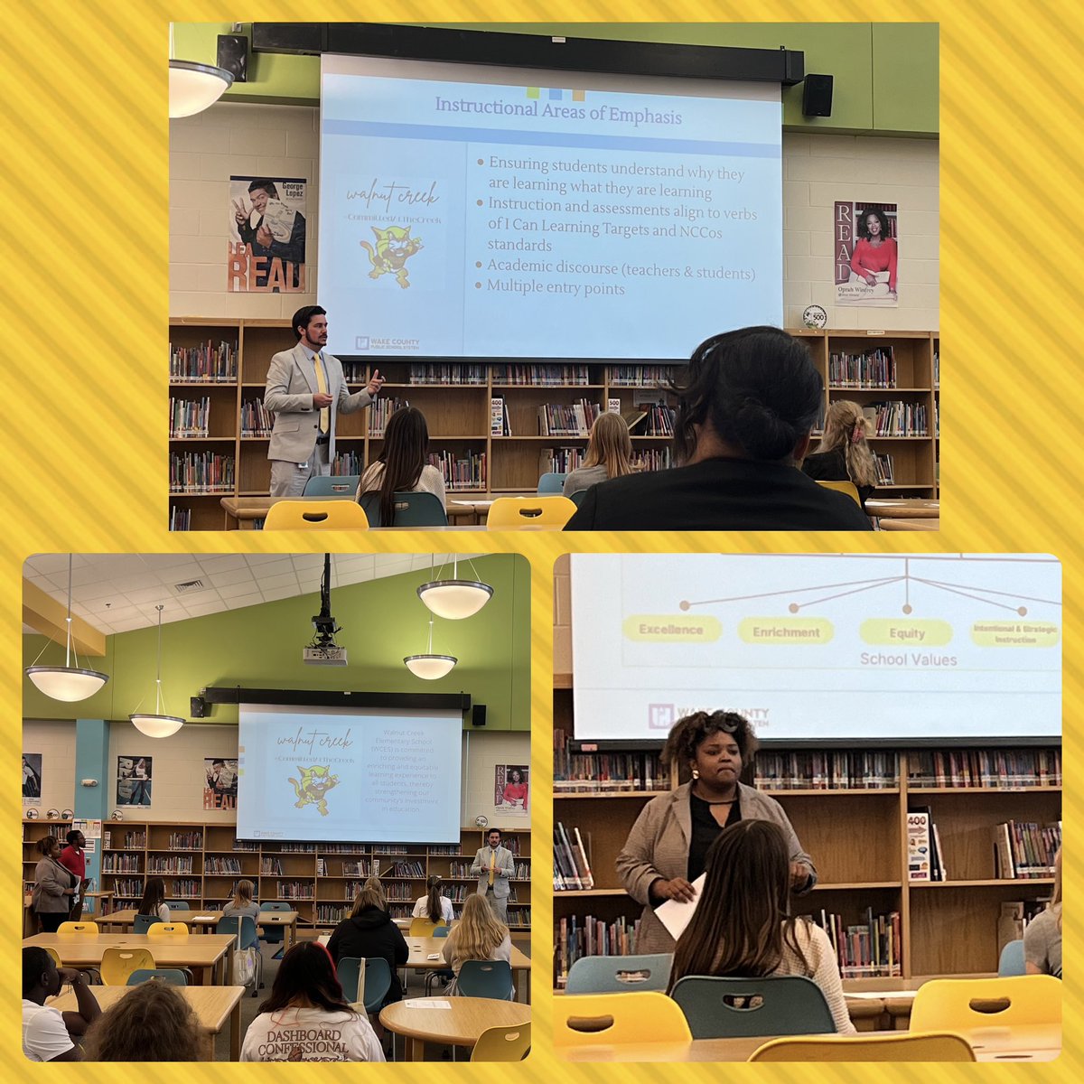 Fortunate to be present when this admin dream team shared their story with @WCPSSfuturetchr highlighting their mission, vision, & instructional areas of emphasis before visiting classrooms💛🖤@WalnutCreekES #CommittedAtTheCreek #TheCreekIsRising