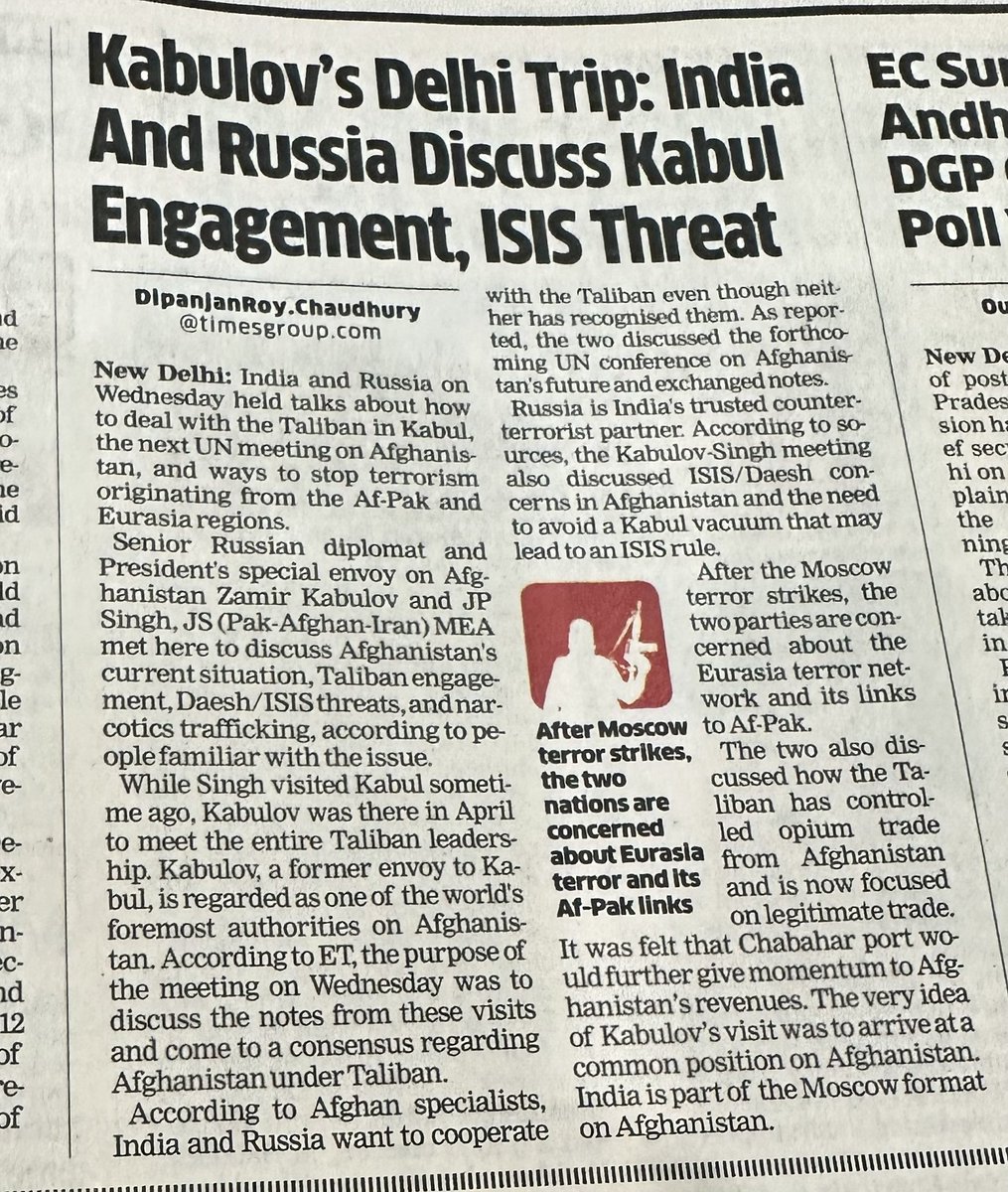 I write how India & Russia are attempting to arrive at common approach in Afghanistan from countering ISIS to opium trade & preventing vacuum in Kabul. Focus also on upcoming UN meeting on Afghan issue ⁦@ETPolitics⁩ ⁦@pranabsamanta⁩