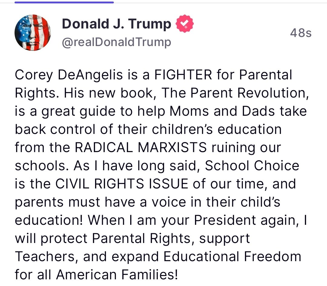 BREAKING: President Donald J. Trump just endorsed my new book, 'The Parent Revolution'! 🚨