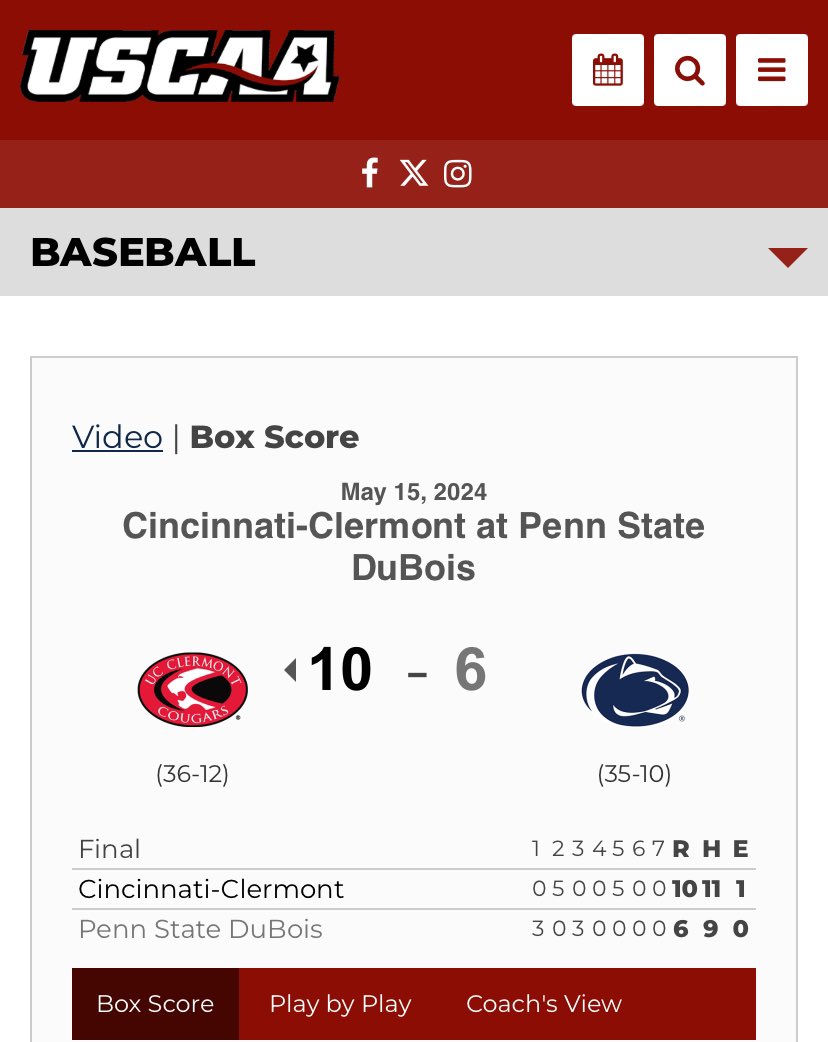blainekelley's tweet image. @ucclermont @UCC_Baseball will play in the @USCAA #SmallCollegeWorldSeries #ChampionshipGame after today’s semi-final victory! Bring home the big trophy!! 🏆