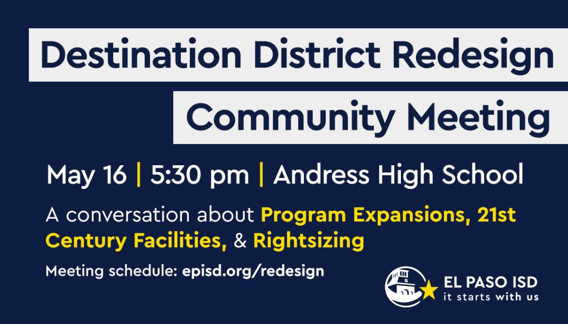 Please stop by tomorrow at Andress High School at 5:30PM and get $10 Raptor bucks! This is a great opportunity to share your thoughts on all things EPISD! Hope to see you there!