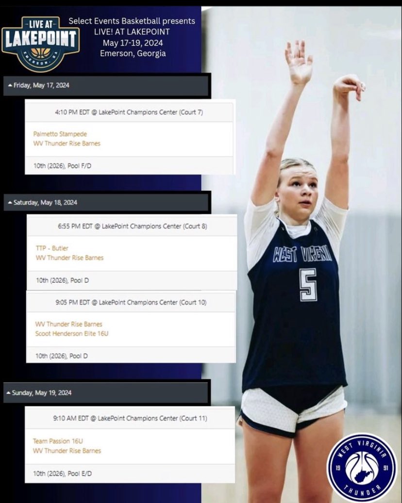Here is my weekend schedule . <a href="/moe11820/">WV Thunder (Riego) Rise</a>  <a href="/WVThunderUAA/">West Virginia Thunder UAA</a>  <a href="/dannyriego/">Danny Riego</a>  <a href="/PGHKentucky/">Prep Girls Hoops Kentucky</a> <a href="/G_EliteTraining/">Global Elite Training 🌏🏀</a>