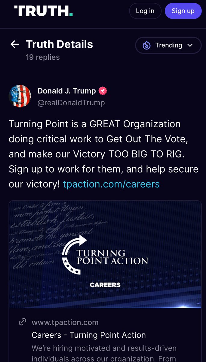 We are working hand in hand with the Trump team on grassroots efforts to win this November. Come work with to chase votes in Arizona and Wisconsin like the President said! 🇺🇸 Apply or refer someone to apply today 👇🏼👇🏼👇🏼 TPAction.com/Careers