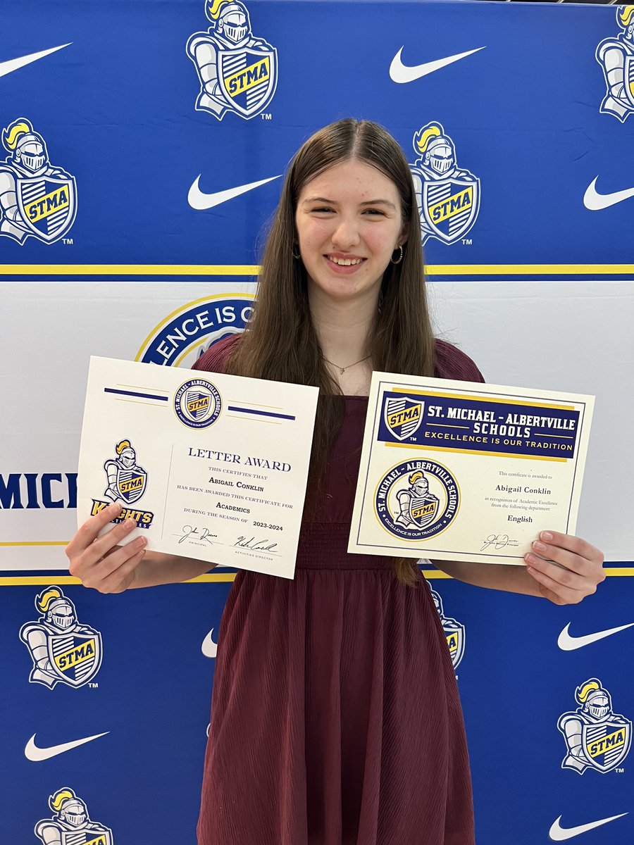 Congratulations to all of my classmates who were honored tonight and thanks to <a href="/STMAHighSchool/">Knights</a> for the academic letter and English dept award! Thank you for recognizing me!