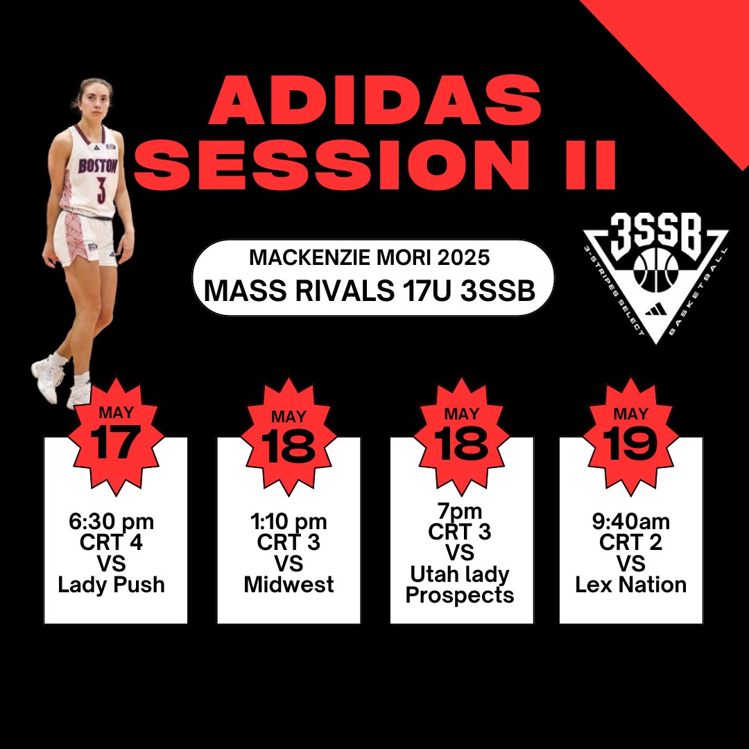 Super hype to play in Oklahoma this weekend with @LadyRivals session 2 in the adidas 3SSB circuit. Here’s my schedule below⬇️