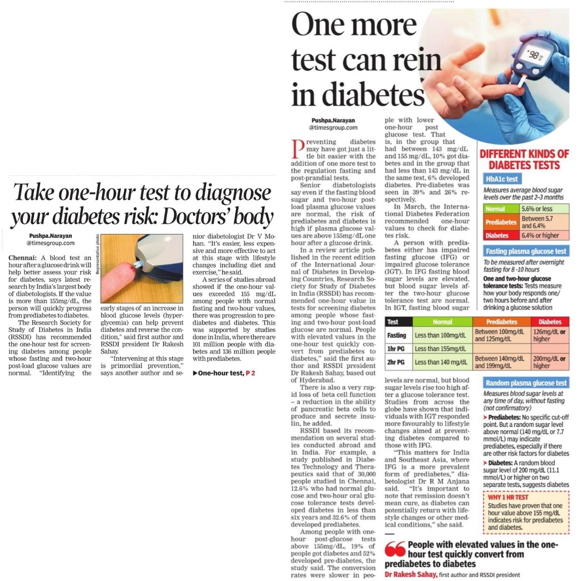 drmohanv's tweet photo. Our research work on importance of doing 1 hour value in oral glucose tolerance test to diagnose earlier stages of diabetes validated. RSSDI endorses the IDF Position statement endorsing the importance of 1 hr value in OGTT.
@Toi_pushpa_n
@timesofindia @Rssdi_official #OGTT #type2diabetes #diabetesawareness #drvmohan