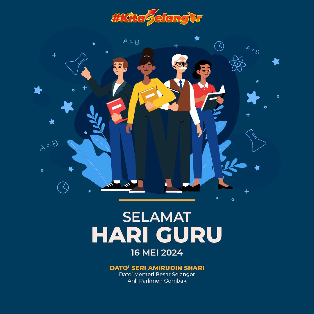 Selamat Hari Guru saya ucapkan kepada semua insan mulia yang bergelar guru. Warga pendidik yang tidak mengenal erti lelah dan payah dalam mendidik anak bangsa. Di Selangor, pendidikan menjadi agenda utama pentadbiran Kerajaan Perpaduan. Selain dari menjawat porfolio Pendidikan