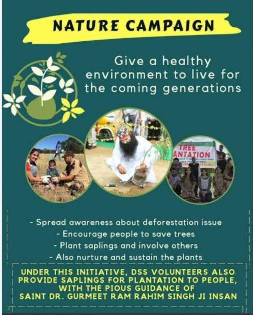 LehraSomi's tweet photo. It is very important to conserve trees and plants. Dera Sacha Sauda followers celebrate every happy occasion by planting trees under the Nature Campaign started by Ram Rahim ji. Under this, more than 4 crore saplings have been planted so far.
#GoGreen
https://t.co/JSFj8dY2OD https://t.co/Xo8Ed7PBQZ