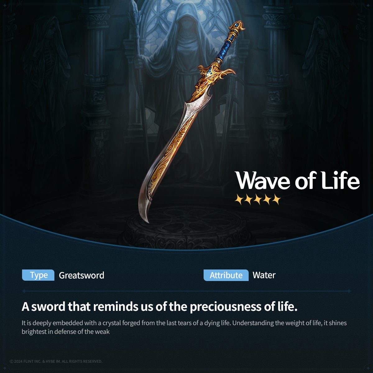 knightsofveda's tweet photo. 🌊Wave of Life 🗡️
A sword that reminds us of the preciousness of life.
It is deeply embedded with a crystal forged from the last tears of a dying life. Understanding the weight of life, it shines brightest in defense of the weak.
#ASTRA #KnightsofVeda #WaveofLife https://t.co/Sa9qnhDKH2