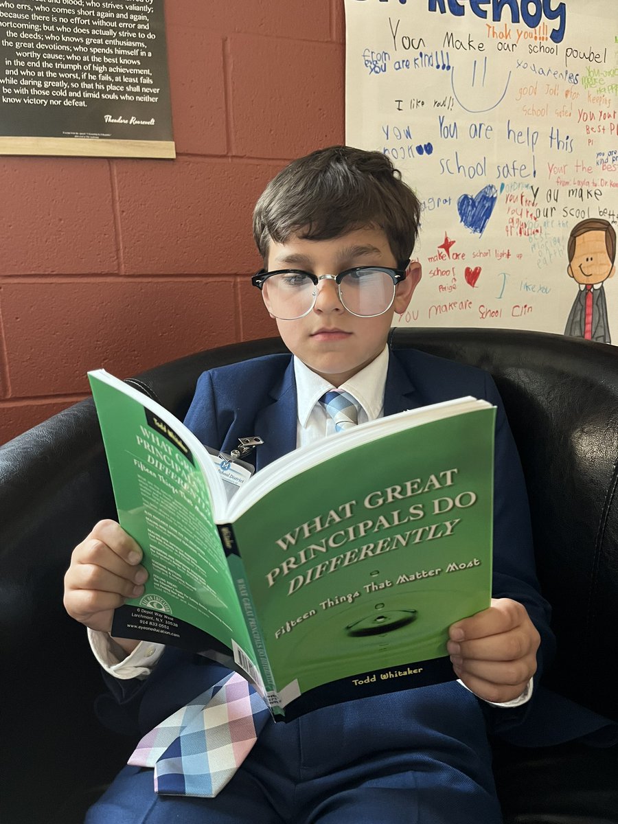 Excited to have our young scholar serving as Principal for the Day! He’s diving into the insights of the great @ToddWhitaker on educational leadership. Inspiring the leaders of tomorrow starts today! @RogersElem, @MehlvilleSD