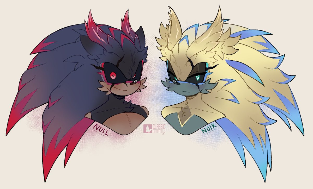 Twins~ 💙💛
new color palette for Null too yes!~  
There's gonna be some more little changes too 👀

Neo is now called [Noir] now~ 💙

#sonicau_KOS_Null #sonicau_KOS_Noir #sonicau
