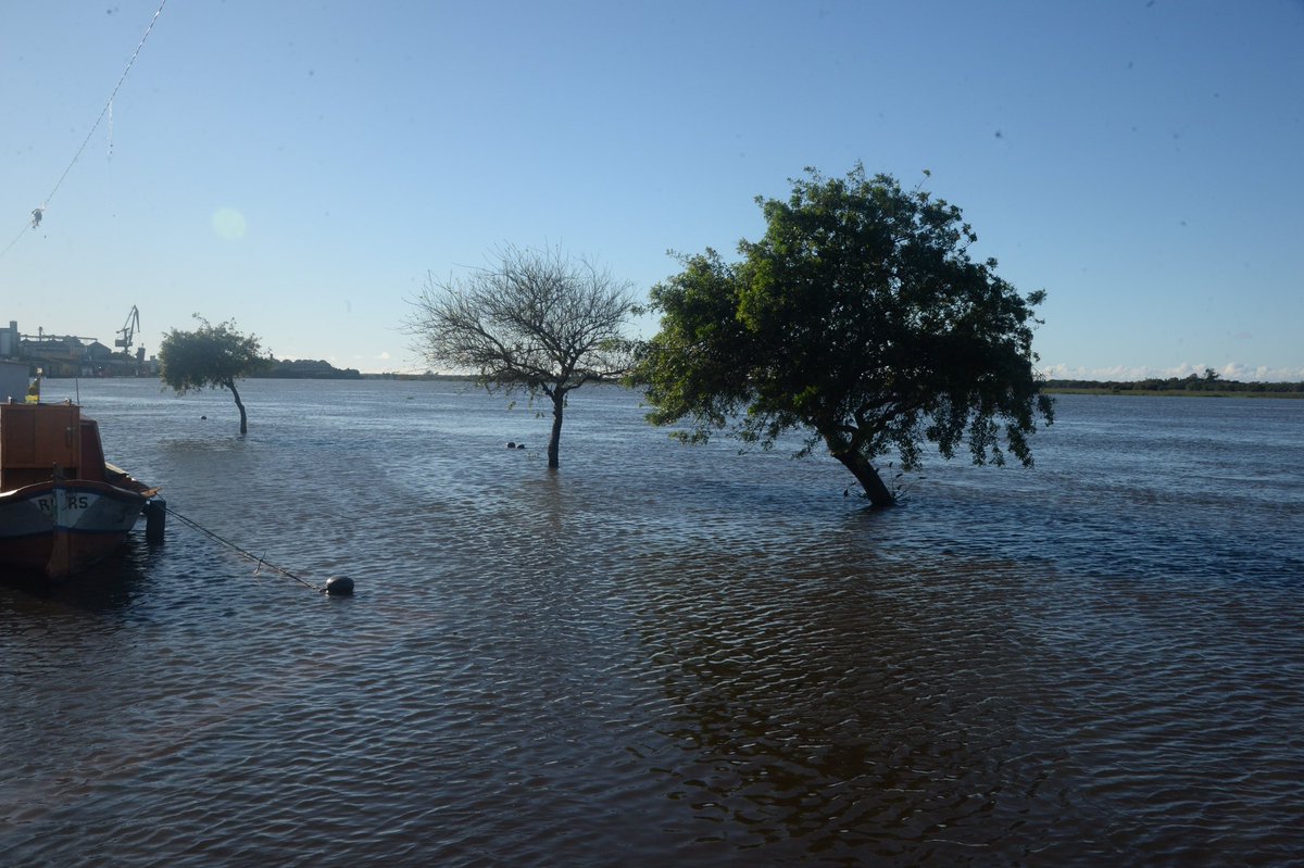 🔴 AGORA | Enchente se agrava rapidamente em Pelotas nesta noite. Nível do canal São Gonçalo já atinge 2,94 metros ou 6 cm acima do recorde anterior de 1941. 📷 Janine Tomberg/Prefeitura de Pelotas