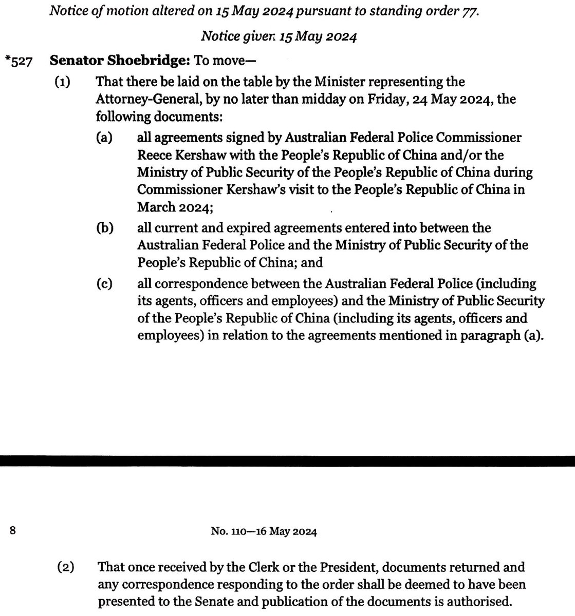 The AFP used secret agreements with China’s Ministry of Public Security to allow police from the PRC to secretly operate in Australia. It is outrageous.

We moved in the Senate to force the release of these secret agreements.

Labor and the Coalition voted together to deny it.
