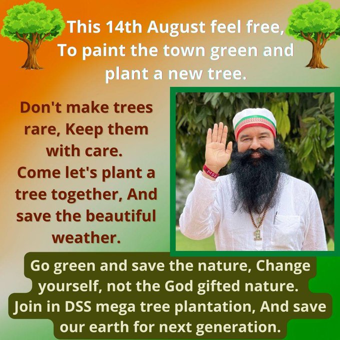 Under 'Nature Campaign'started by Ram Rahim ji, till now volunteers of Dera Sacha Sauda have planted more than 4 crore trees and take care of them like their own children and about 75% of the total trees planted are fruitful.Are&proving2be d greatest investment4d earth. #GoGreen