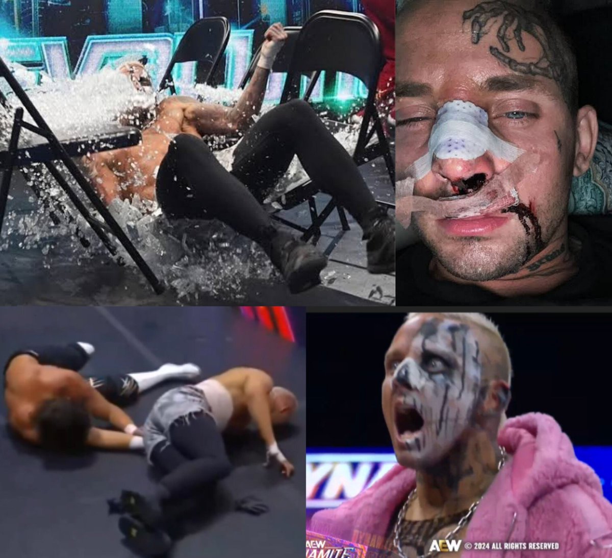 Darby Allin in the last 2 months:
• Went through a glass of pane from the ladder above
• Broke his foot in the match with Jay White
• Got hit by a bus in NYC and broke his nose
• Came back, said he's not 100% yet but still wrestling for Anarchy in the Arena

PSYCHOPATH.