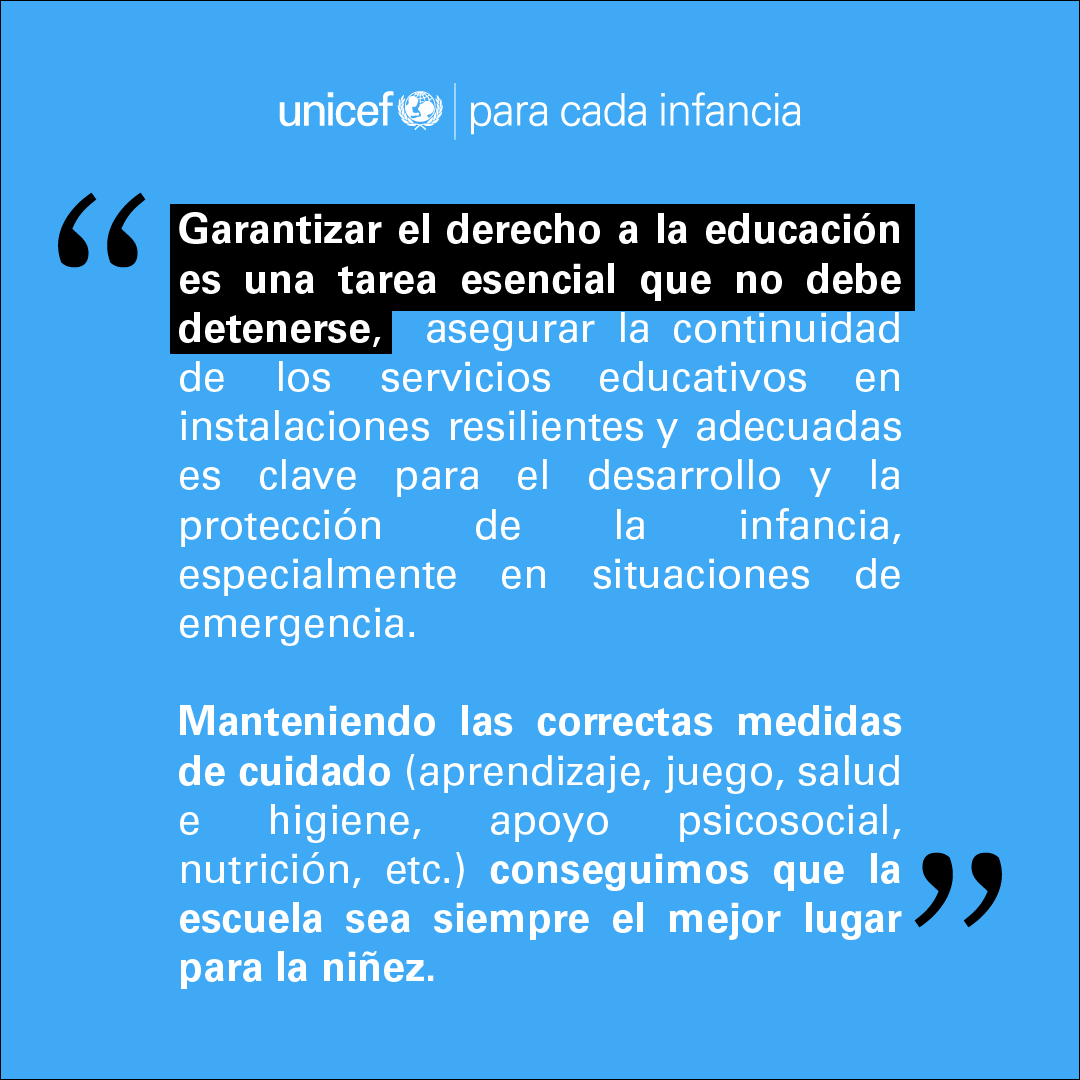 🚨Ante la emergencia climática que enfrenta Honduras y la posible afectación a la niñez, UNICEF Honduras señala la importancia de garantizar la continuidad educativa. 

#ParaCadaInfancia #Educación 

unicef.org/honduras/comun…