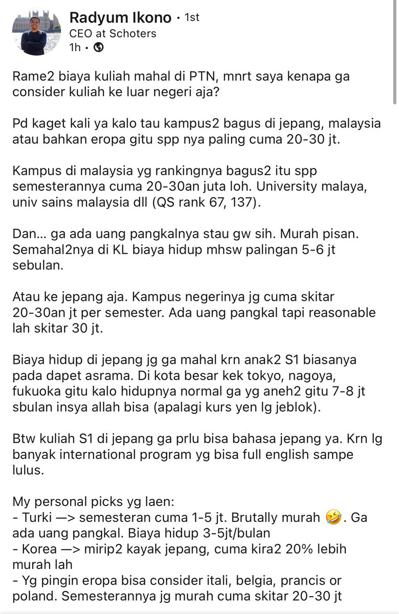 bener kata @radyum , mending kuliah ke luar negeri, banyak yg lebih murah. giliran nanti pd kuliah ke luar, baru nanti teriak.