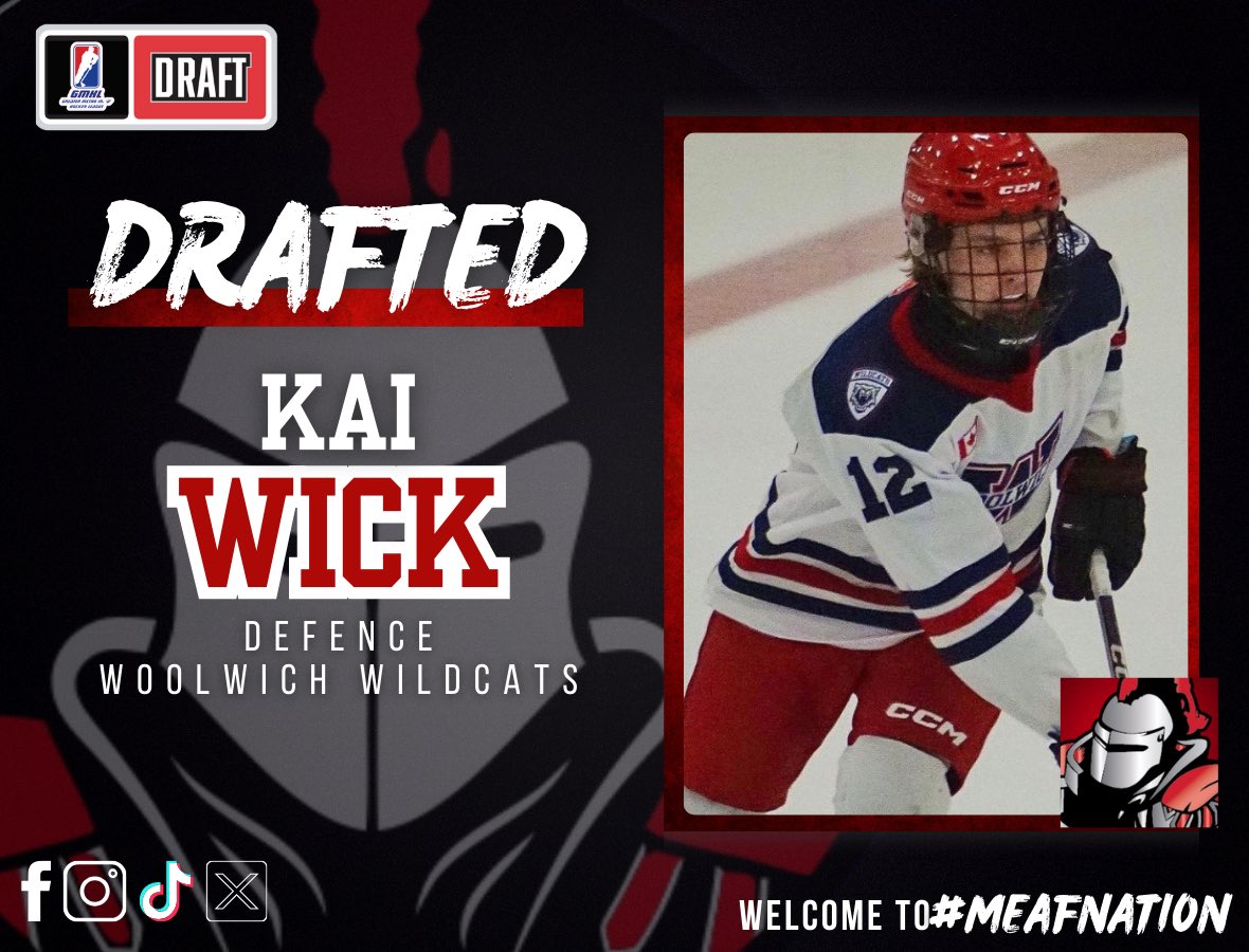 The Knights are proud to select , Kai Wick in the 10th Round of the 2024 GMHL Draft ! #KOM #MeafNation ⚔️