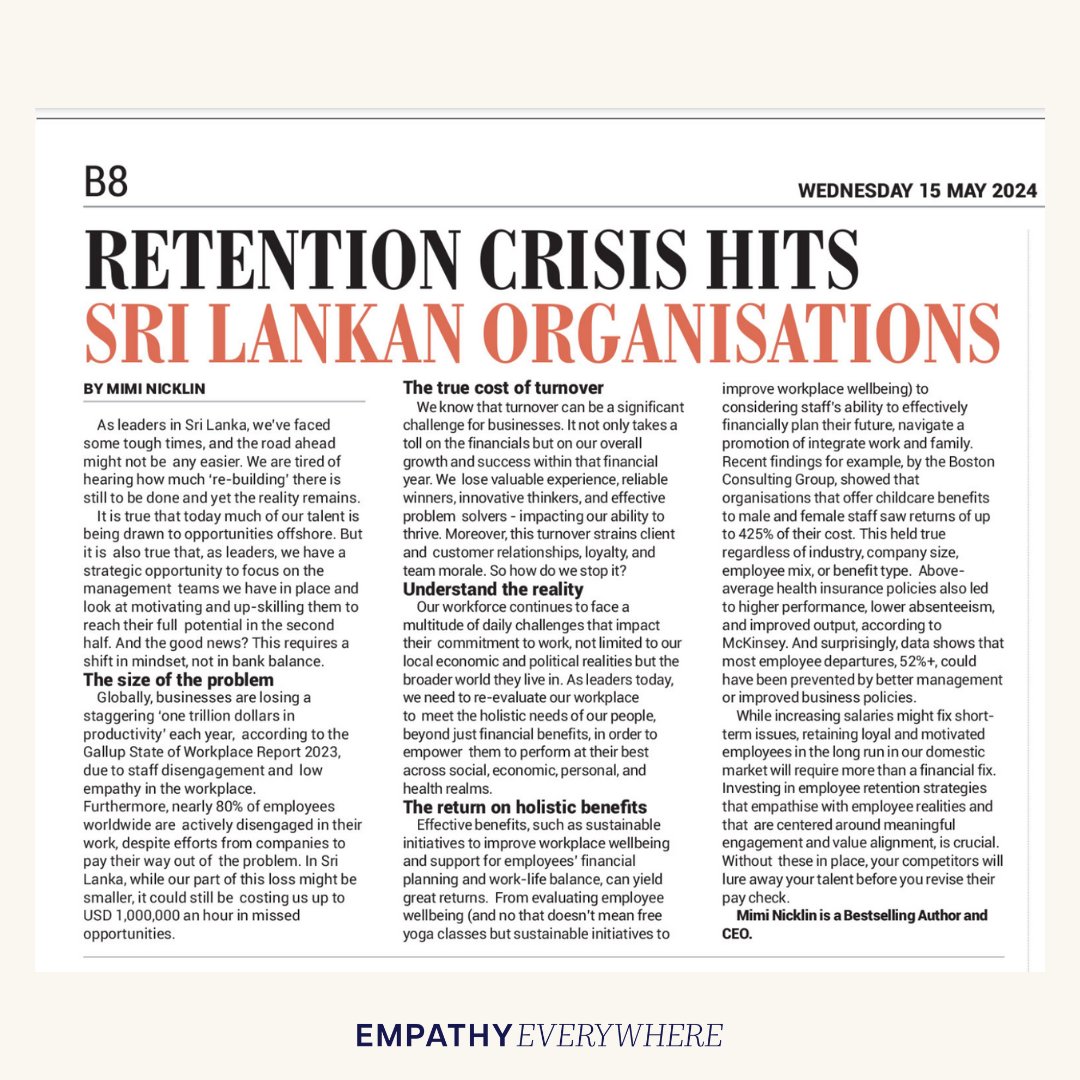 55% of you, globally, state that you want to resign in the next 6 months. This isn't a Sri Lankan issue, it's a worldwide issue. I wrote a piece for @CeylonToday about how we might look at benefits differently. Here's a link to the full article: bit.ly/3UFCLMZ