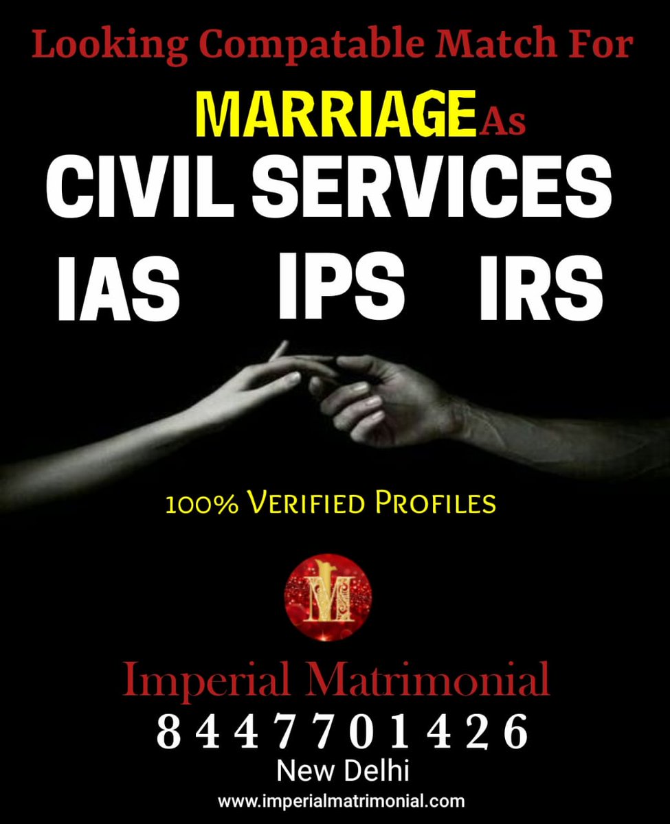 Imperial Matrimonial has been the first choice for years to match IAS, IPS, IRS, IES, and IFS bachelors. mperial Matrimonial New Delhi Mobile: 8447701426 #iasmatrimony #IAS2024 #civilservice #iasofficer #indiancivilservice #indiancivilservices #matrimony #ifs #IRS #ias