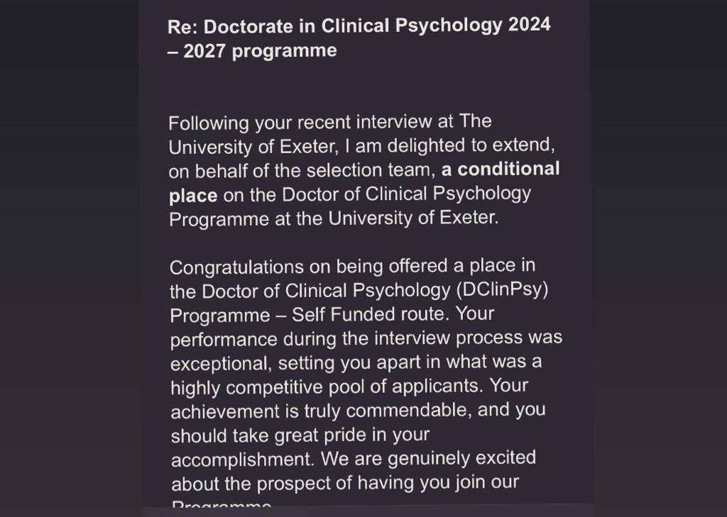 still in shock but, I am going to be a Clinical Psychologist😭
After a tough journey for 5 years & first Dr in my family. Thankful to everyone who helped me get here😭 Esp thanks the support from my mentorsss 
New chapter begins in Exeter🥹
#dclin #dclinpsy #clinicalpsychology