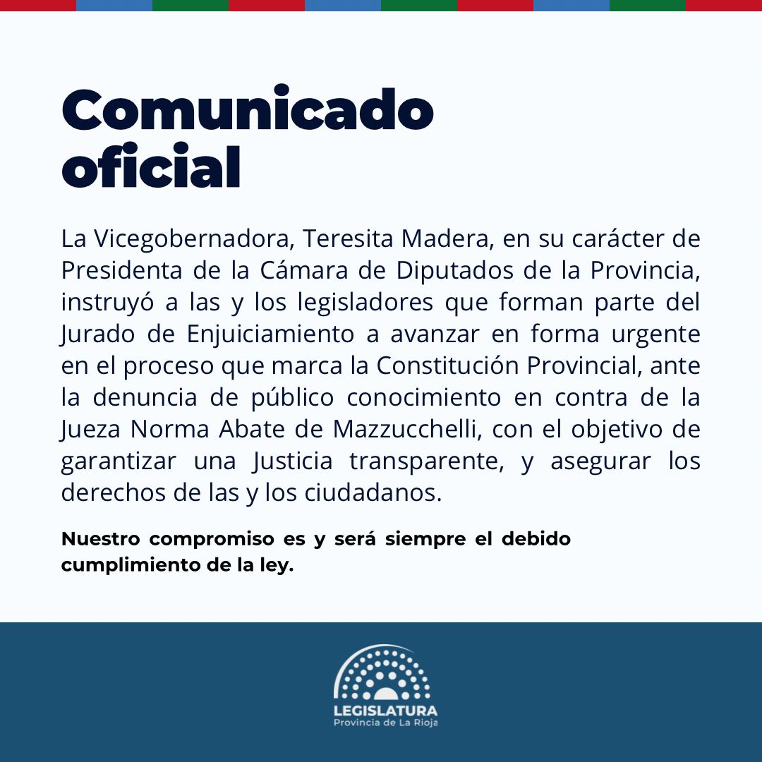 #UltimoMomento La vicegobernadora @TeresitaMadera anuncia el tratamiento urgente para avanzar con el enjuiciamiento a la jueza Mazzucchelli