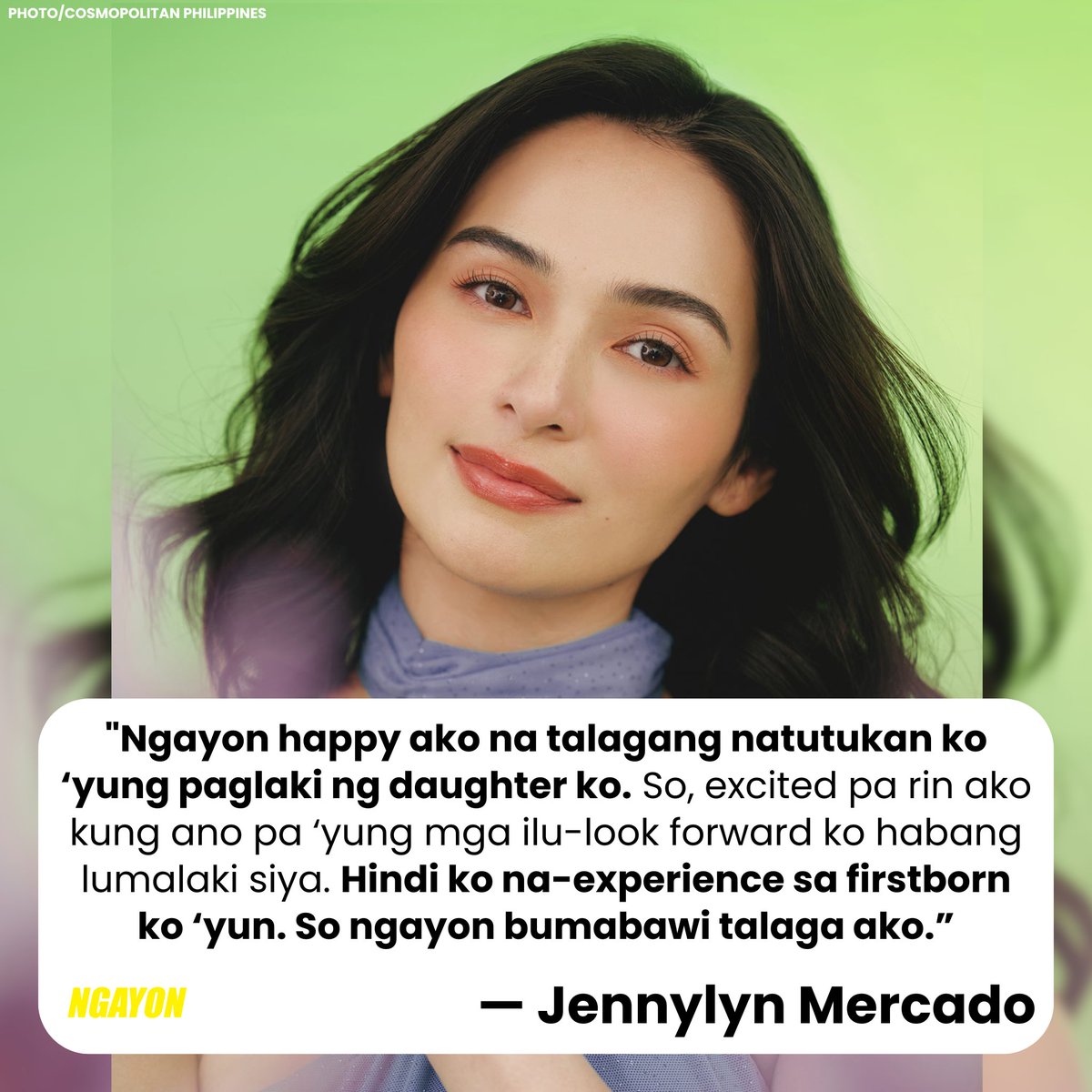 'HAPPY AKO NA TALAGANG NATUTUKAN KO 'YUNG PAGLAKI NG DAUGHTER KO' Iyan ang ibinahagi ng aktres na si Jennylyn Mercado sa isang interview ng Cosmopolitan Philippines makaraang mapag-usapan ang patungkol sa motherhood.